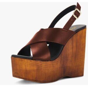 miss left Saddle Brown Crisscross Strap Open Toe Slingback Adjustable Sandals
